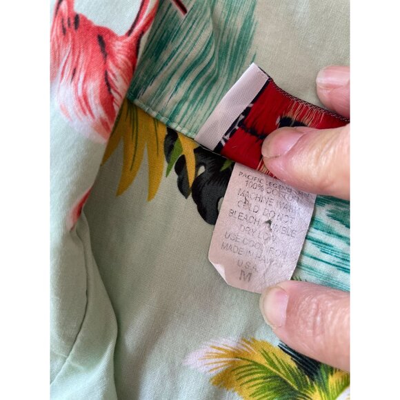 Pacific Legend Hawaiian Flamingo & Palm Print Shirt Size M Cotton - Picture 7 of 8